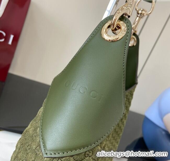 Top Design Gucci B medium shoulder bag in Micro GG Suede 834981 Dark Green 2025