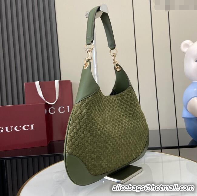 Top Design Gucci B medium shoulder bag in Micro GG Suede 834981 Dark Green 2025