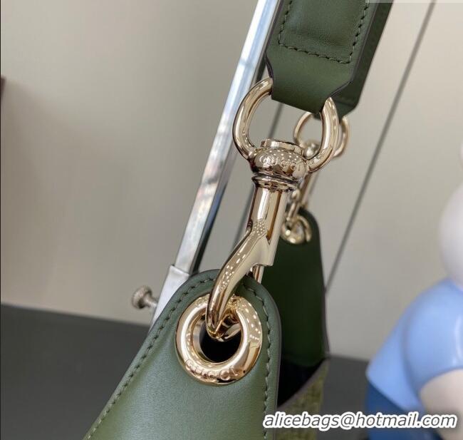 Top Design Gucci B medium shoulder bag in Micro GG Suede 834981 Dark Green 2025