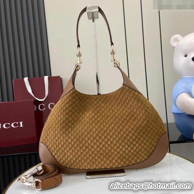 Luxury Classic Gucci B medium shoulder bag in Micro GG Suede 834981 Brown 2025