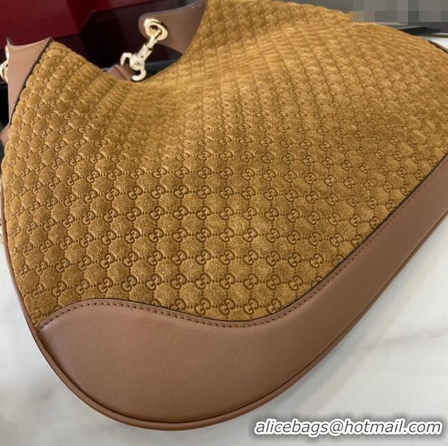 Luxury Classic Gucci B medium shoulder bag in Micro GG Suede 834981 Brown 2025