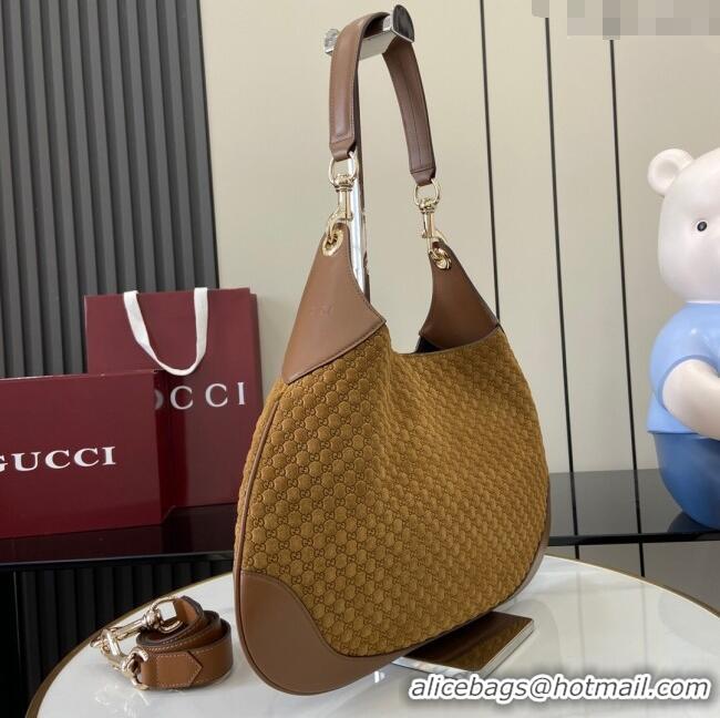 Luxury Classic Gucci B medium shoulder bag in Micro GG Suede 834981 Brown 2025