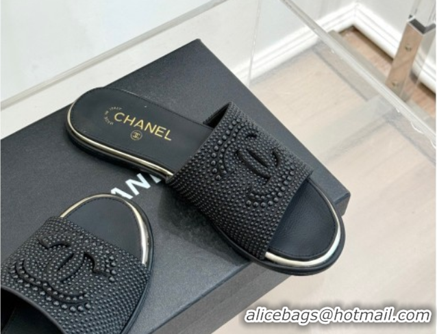 Good Looking Chanel Pearls Flat Slides Sandal Black 2025A CH071509