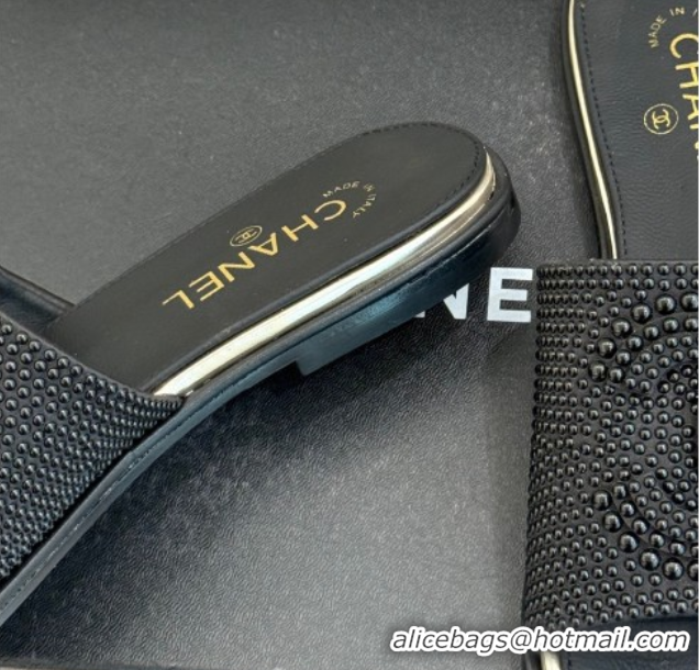 Good Looking Chanel Pearls Flat Slides Sandal Black 2025A CH071509