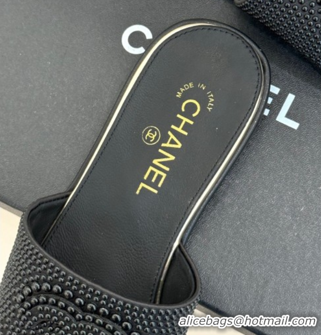 Good Looking Chanel Pearls Flat Slides Sandal Black 2025A CH071509