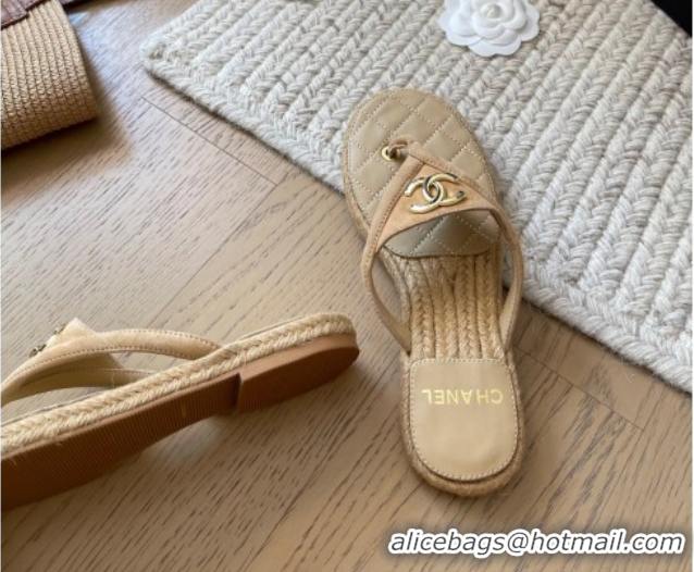 Feminine Chanel Suede Flat Thong Slides Sandal Beige 2025P CH071510