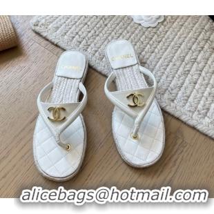 Good Quality Chanel Lambskin Flat Thong Slides Sandal White 2025P CH071510