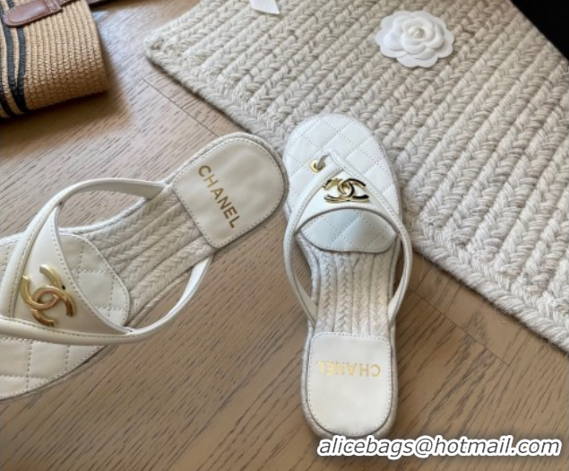 Good Quality Chanel Lambskin Flat Thong Slides Sandal White 2025P CH071510