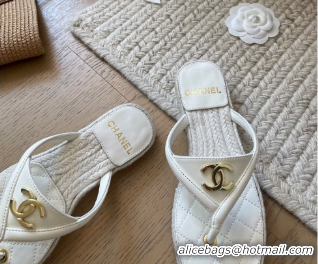Good Quality Chanel Lambskin Flat Thong Slides Sandal White 2025P CH071510