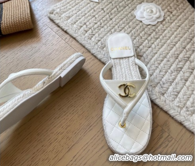 Good Quality Chanel Lambskin Flat Thong Slides Sandal White 2025P CH071510