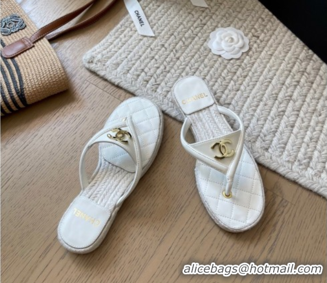 Good Quality Chanel Lambskin Flat Thong Slides Sandal White 2025P CH071510