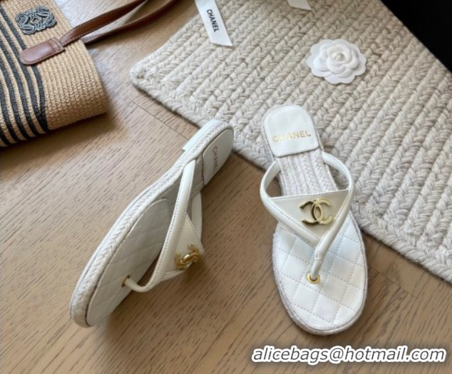 Good Quality Chanel Lambskin Flat Thong Slides Sandal White 2025P CH071510