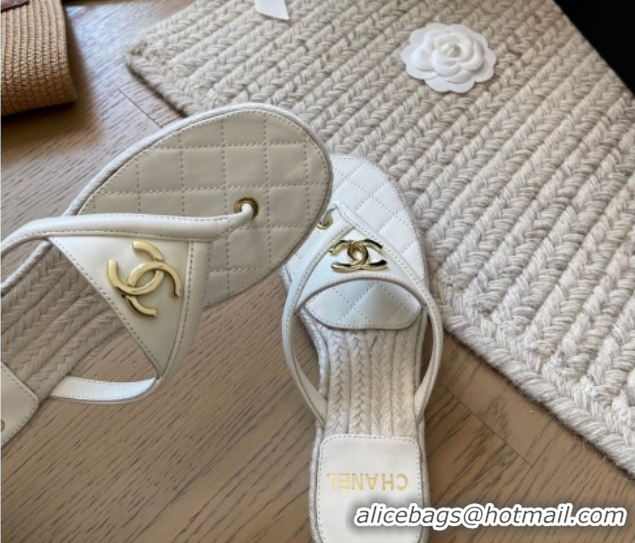 Good Quality Chanel Lambskin Flat Thong Slides Sandal White 2025P CH071510