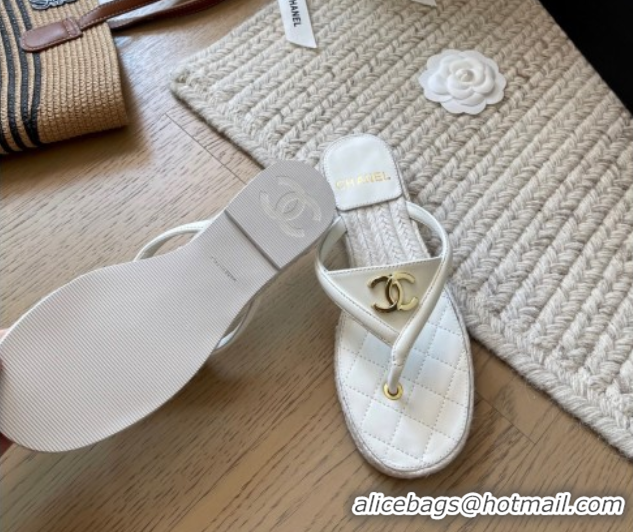Good Quality Chanel Lambskin Flat Thong Slides Sandal White 2025P CH071510