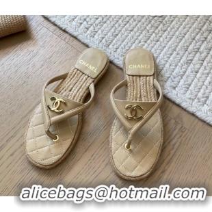 Grade Quality Chanel Lambskin Flat Thong Slides Sandal Beige 2025P CH071510