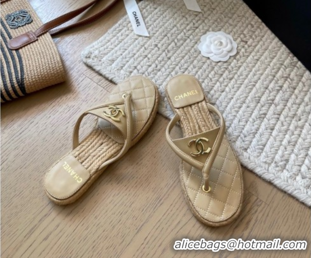 Grade Quality Chanel Lambskin Flat Thong Slides Sandal Beige 2025P CH071510