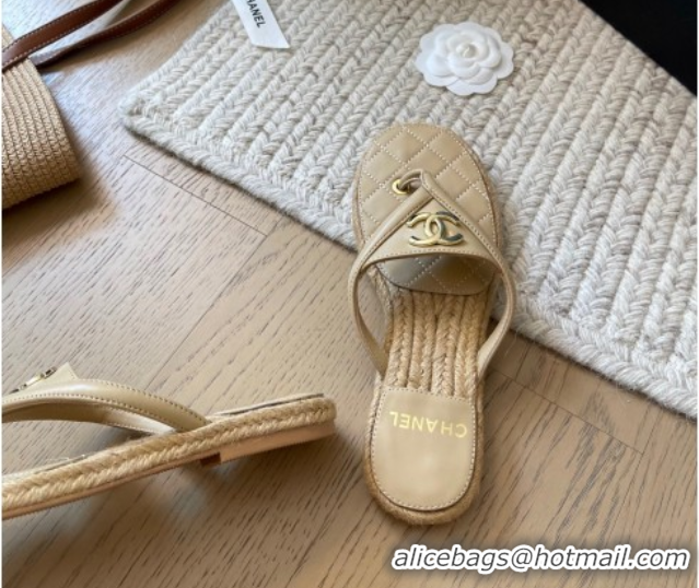 Grade Quality Chanel Lambskin Flat Thong Slides Sandal Beige 2025P CH071510