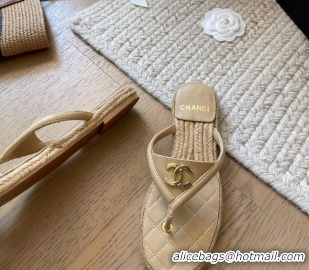 Grade Quality Chanel Lambskin Flat Thong Slides Sandal Beige 2025P CH071510