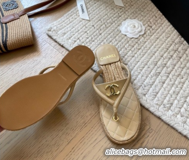 Grade Quality Chanel Lambskin Flat Thong Slides Sandal Beige 2025P CH071510