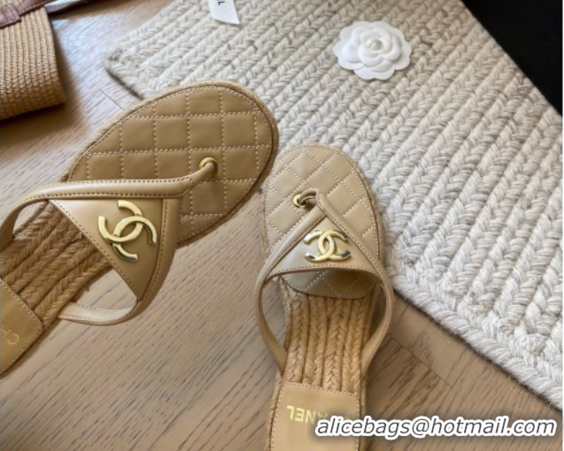 Grade Quality Chanel Lambskin Flat Thong Slides Sandal Beige 2025P CH071510