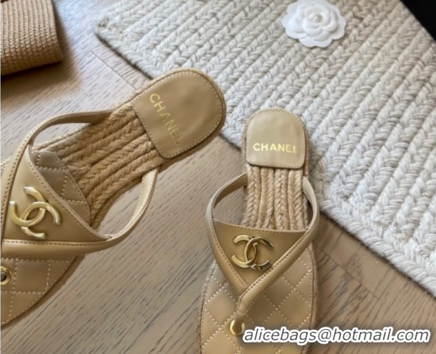 Grade Quality Chanel Lambskin Flat Thong Slides Sandal Beige 2025P CH071510