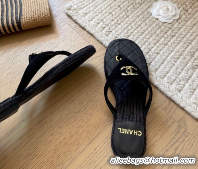 Purchase Chanel Suede Flat Thong Slides Sandal Black 2025P CH071510