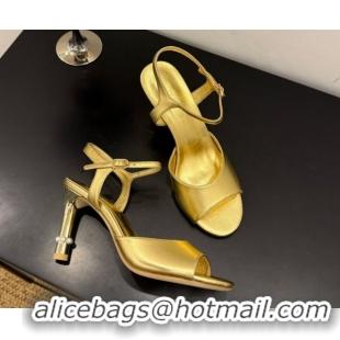 Low Cost Chanel Metallic Leather Heel Sandals 9cm with Pearls Gold 2025 G46488