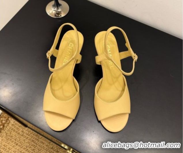 Charming Chanel Lambskin Heel Sandals 9cm with Pearls Yellow 2025 G46488