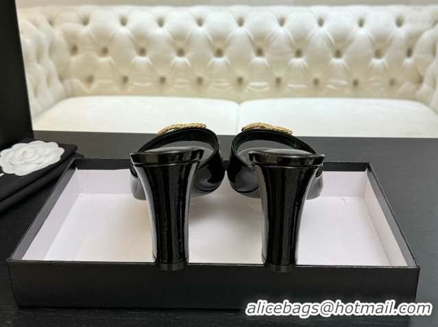 Luxury Chanel Patent Calfskin Heel Slides Sandal 8.5cm with Maxi CC Black 2025FW CH071511