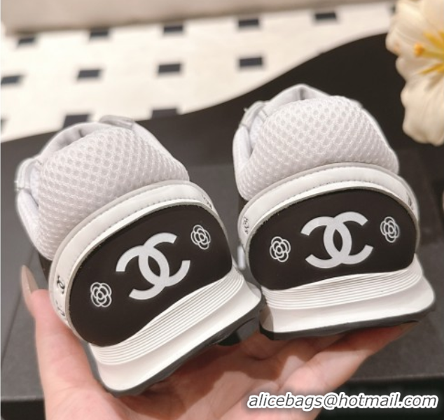 Buy Luxury Chanel Printed Leather & Mesh Sneakers White/Black 2025 CH071512