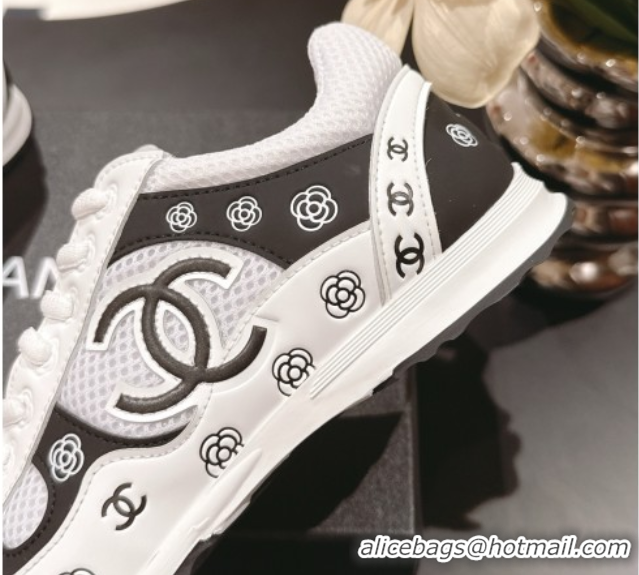Buy Luxury Chanel Printed Leather & Mesh Sneakers White/Black 2025 CH071512