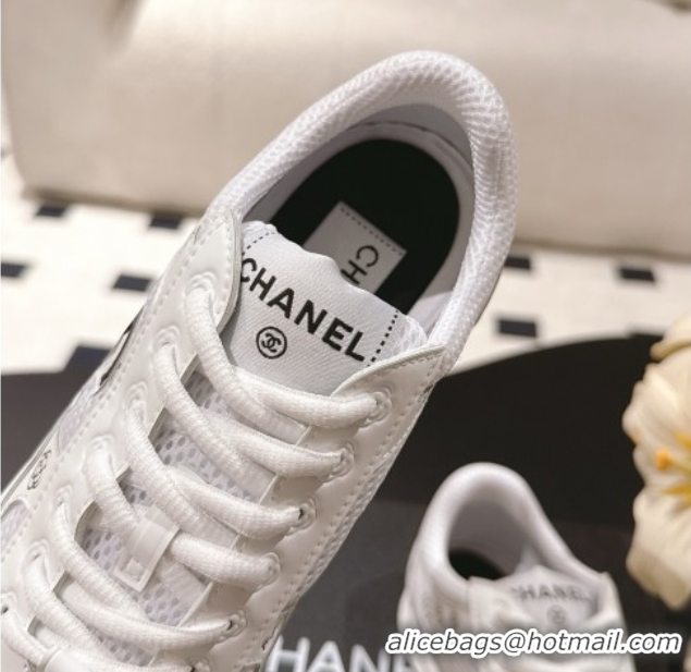 Luxury Cheap Chanel Printed Leather & Mesh Sneakers White2 2025 CH071512