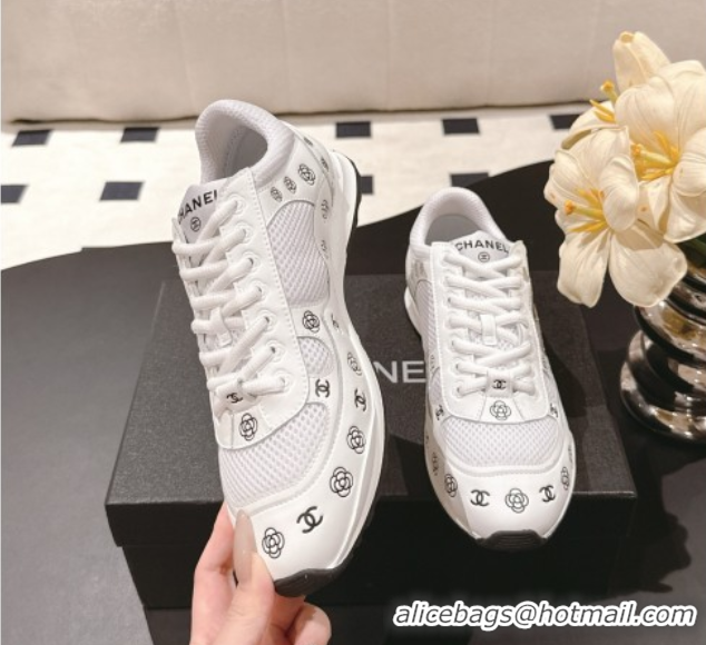Luxury Cheap Chanel Printed Leather & Mesh Sneakers White2 2025 CH071512