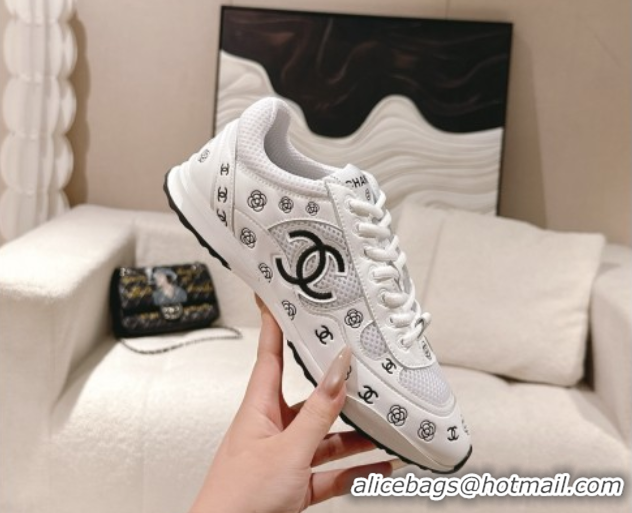 Luxury Cheap Chanel Printed Leather & Mesh Sneakers White2 2025 CH071512
