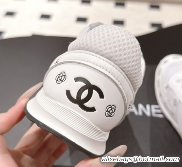 Luxury Cheap Chanel Printed Leather & Mesh Sneakers White2 2025 CH071512