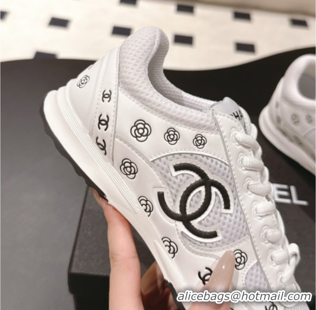 Luxury Cheap Chanel Printed Leather & Mesh Sneakers White2 2025 CH071512