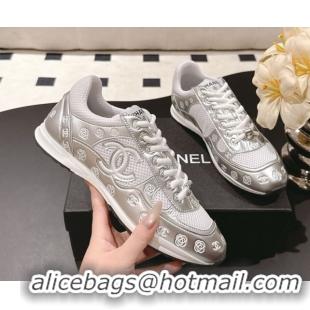 Classic Hot Chanel Printed Leather & Mesh Sneakers Silver2 2025 CH071512