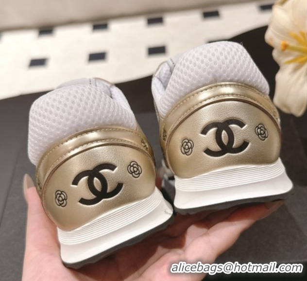Big Discount Chanel Printed Leather & Mesh Sneakers Gold 2025 CH071512