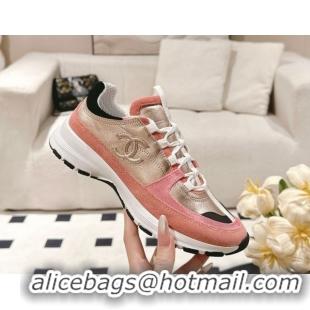 Good Product Chanel Laminated Calfskin & Suede Sneakers Gold/Pink 2025 G46609