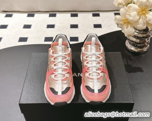 Good Product Chanel Laminated Calfskin & Suede Sneakers Gold/Pink 2025 G46609