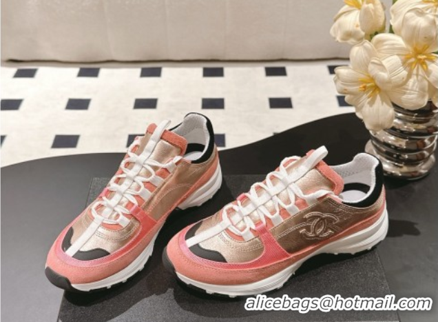 Good Product Chanel Laminated Calfskin & Suede Sneakers Gold/Pink 2025 G46609
