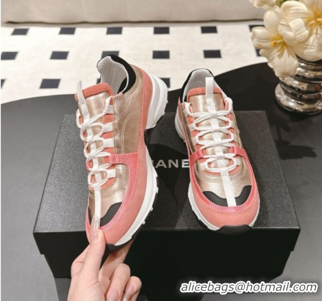 Good Product Chanel Laminated Calfskin & Suede Sneakers Gold/Pink 2025 G46609