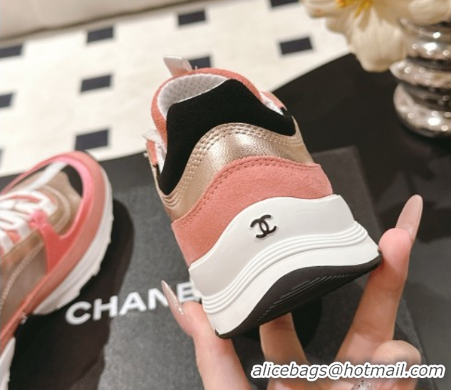 Good Product Chanel Laminated Calfskin & Suede Sneakers Gold/Pink 2025 G46609