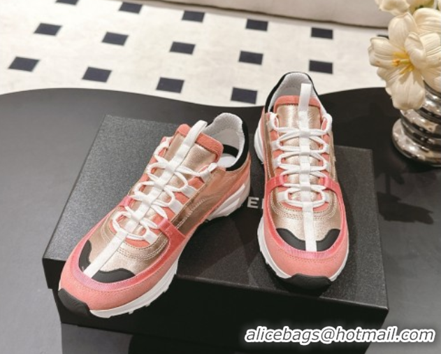 Good Product Chanel Laminated Calfskin & Suede Sneakers Gold/Pink 2025 G46609