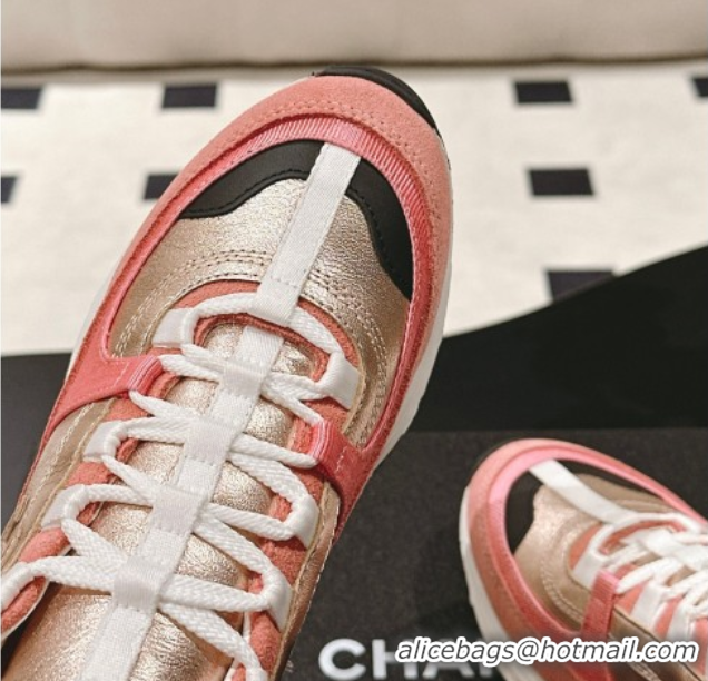 Good Product Chanel Laminated Calfskin & Suede Sneakers Gold/Pink 2025 G46609