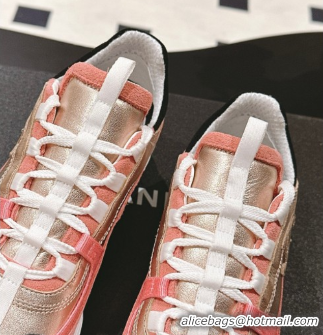 Good Product Chanel Laminated Calfskin & Suede Sneakers Gold/Pink 2025 G46609