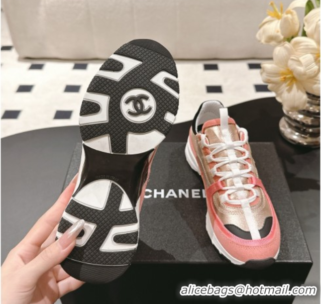 Good Product Chanel Laminated Calfskin & Suede Sneakers Gold/Pink 2025 G46609