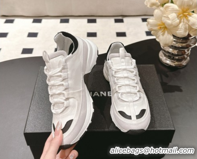 Buy New Cheap Chanel Calfskin & Suede Sneakers White/Black 2025 G46609