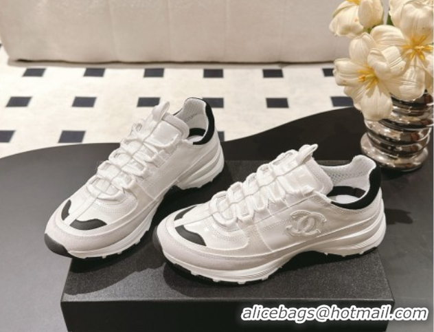 Buy New Cheap Chanel Calfskin & Suede Sneakers White/Black 2025 G46609