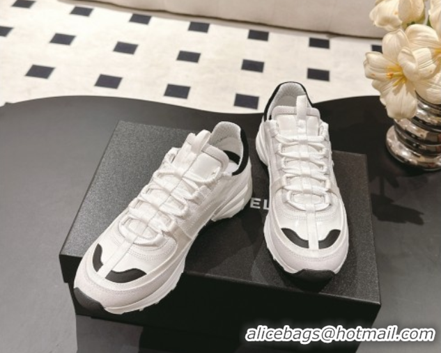 Buy New Cheap Chanel Calfskin & Suede Sneakers White/Black 2025 G46609